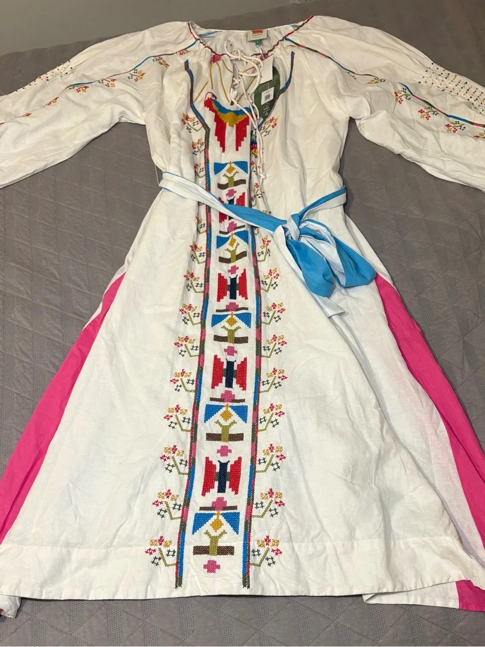 NWT Farm Rio Macaw Tassel-Tie Embroidered Maxi Dress Size M - Picture 14 of 16